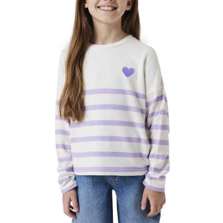 Pull lilas rayé avec un col rond et une coupe droite à manches longues - Image 3