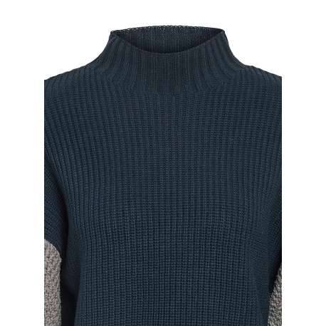 Pull gris et bleu en maille jersey à coupe oversize avec un col montant - Image 2