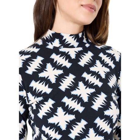 Pull en coton noir et écru à motif fantaisie avec un col montant - Image 4