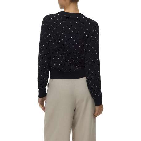 Gilet noir à pois blancs avec boutonnière à l'avant et col rond - Image 3