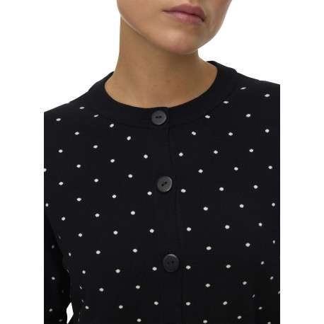 Gilet noir à pois blancs avec boutonnière à l'avant et col rond - Image 5