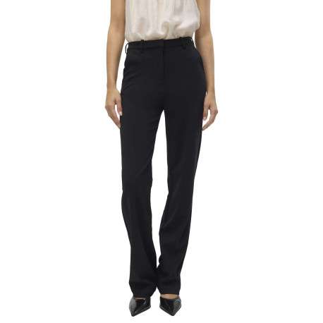 Pantalon chino noir uni avec une coupe bootcut et des passants pour ceinture - Image 3