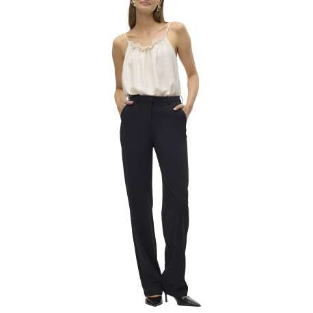 Pantalon chino noir uni avec une coupe bootcut et des passants pour ceinture - Image 7