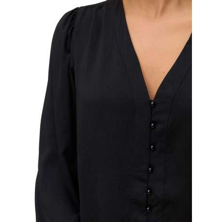 Chemisier noir avec un grand col v et fermeture avec boutonnière nacrée - Image 5