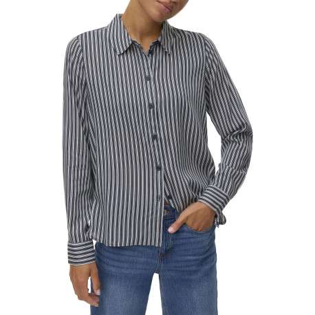 Chemisier bleu rayé avec un col chemise et à manches longues - Image 4
