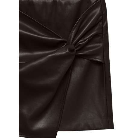Jupe courte chocolat avec fermeture à glissière et effet drapé - Image 2