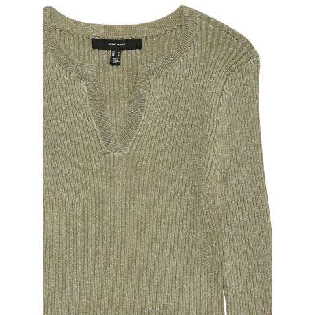 Pull kaki uni avec incrustation de fils lurex et col tunisien - Image 2