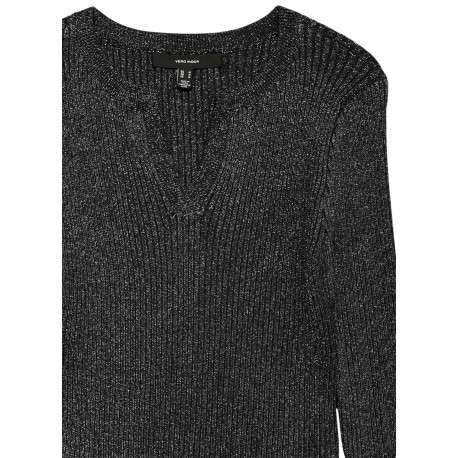Pull noir uni avec incrustation de fils lurex et col tunisien - Image 2