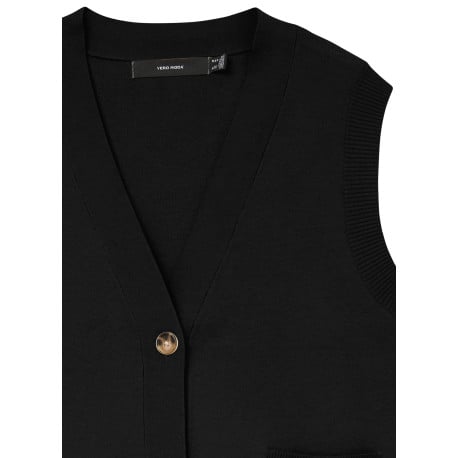 Pull noir uni avec un col v profond et boutonnière écaille de tortue - Image 2