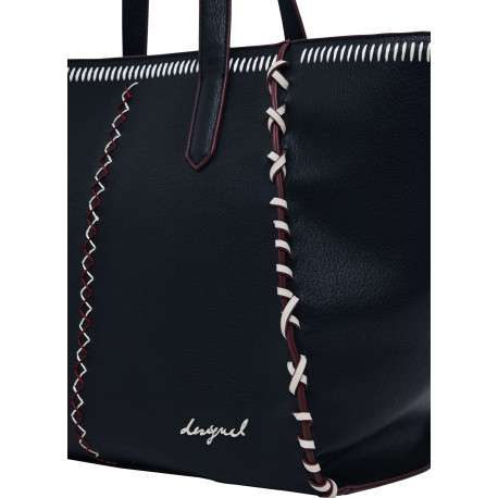Sac shopping noir uni en simili-cuir avec 1 bandoulière amovible et 2 anses - Image 4