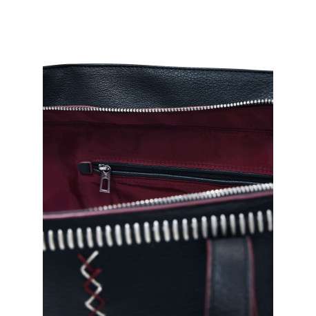 Sac shopping noir uni en simili-cuir avec 1 bandoulière amovible et 2 anses - Image 5