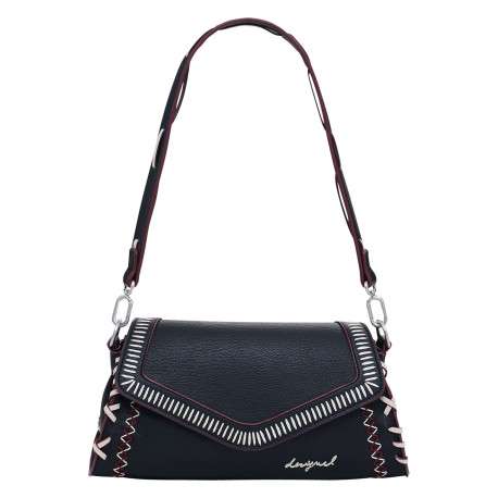 Sac à bandoulière noir uni en simili-cuir avec une fermeture zippée