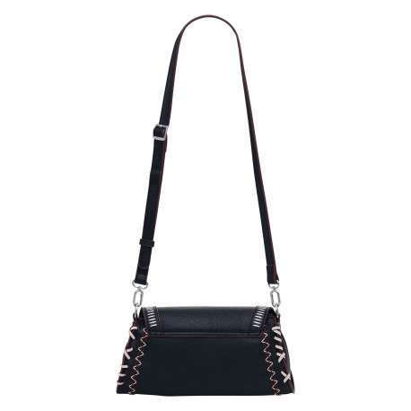 Sac à bandoulière noir uni en simili-cuir avec une fermeture zippée - Image 2
