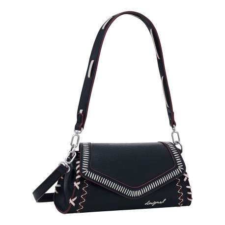 Sac à bandoulière noir uni en simili-cuir avec une fermeture zippée - Image 3