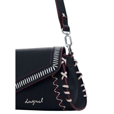 Sac à bandoulière noir uni en simili-cuir avec une fermeture zippée - Image 4