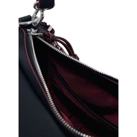 Sac à bandoulière noir uni en simili-cuir avec une fermeture zippée - Image 5