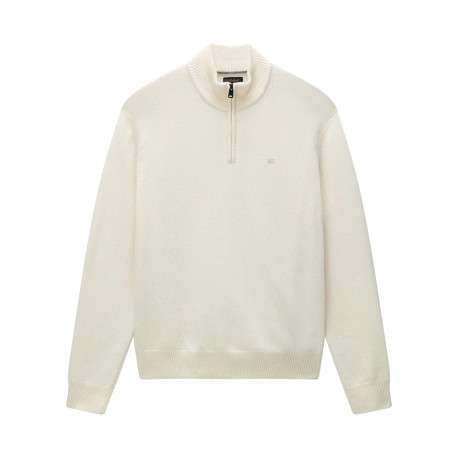 Pull en laine mélangée beige uni avec une coupe droite et un col camionneur