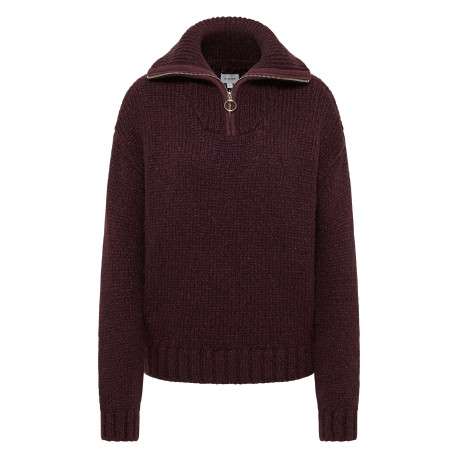 Pull chocolat uni avec une coupe droite et un col camionneur