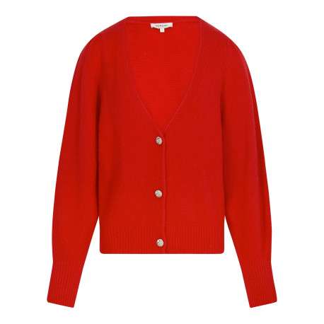 Gilet rouge en maille tricotée pourvu d'un col v et de manches longues