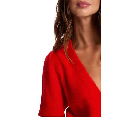 Gilet rouge en maille tricotée pourvu d'un col v et de manches longues - Image 4