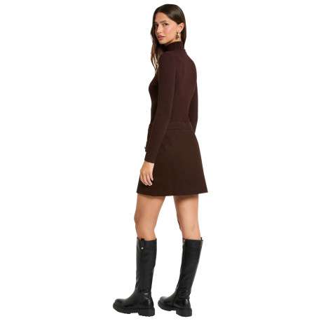 Robe marron pourvue d'une coupe ajustée et d'un col montant côtelé - Image 3