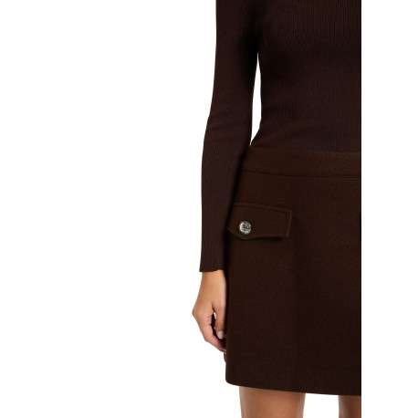Robe marron pourvue d'une coupe ajustée et d'un col montant côtelé - Image 4