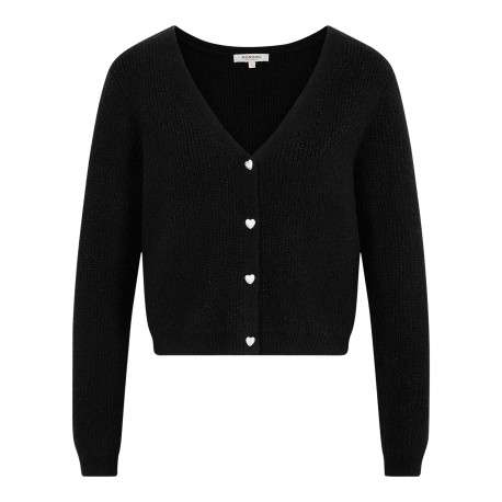 Gilet noir en maille tricotée pourvu d'un col v et de manches longues