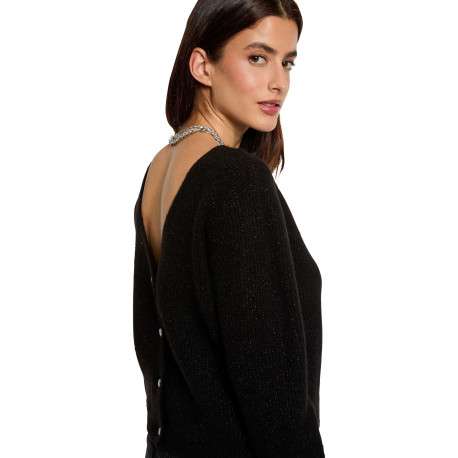 Gilet noir en maille tricotée pourvu d'un col v et de manches longues - Image 2