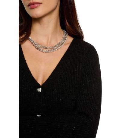 Gilet noir en maille tricotée pourvu d'un col v et de manches longues - Image 4
