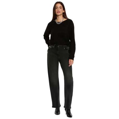 Gilet noir en maille tricotée pourvu d'un col v et de manches longues - Image 5