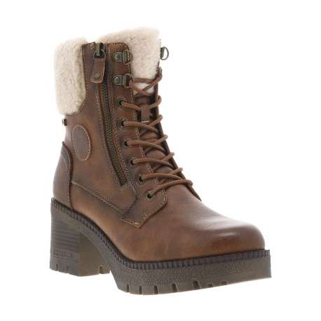 Bottines brunes à talon décroché moyen avec un zip et des lacets ronds - Image 3