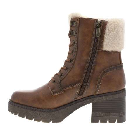 Bottines brunes à talon décroché moyen avec un zip et des lacets ronds