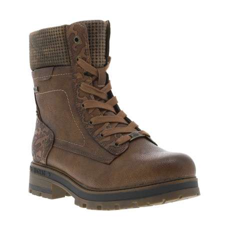 Bottines cognac à talon décroché bas avec des lacets et un zip latéral - Image 3