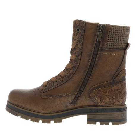 Bottines cognac à talon décroché bas avec des lacets et un zip latéral