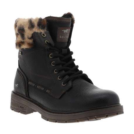 Bottines noires à talon décroché bas avec un zip et des lacets ronds - Image 3