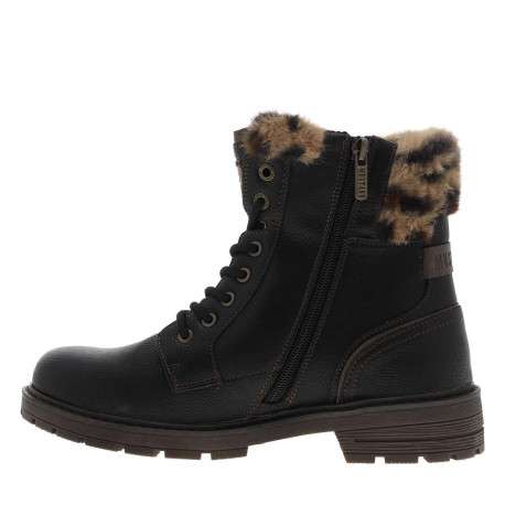 Bottines noires à talon décroché bas avec un zip et des lacets ronds