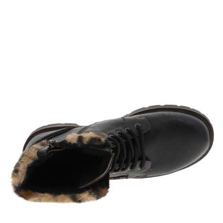 Bottines noires à talon décroché bas avec un zip et des lacets ronds - Image 4