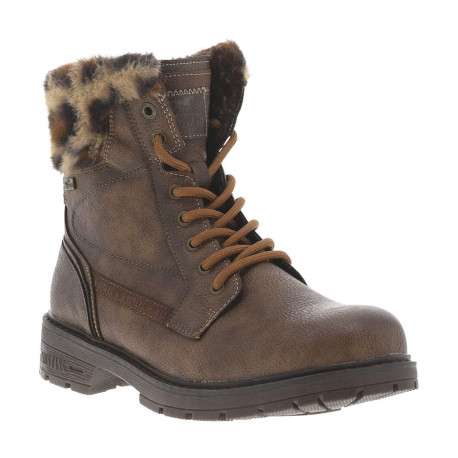 Bottines marron à talon décroché bas avec un zip et des lacets ronds - Image 3