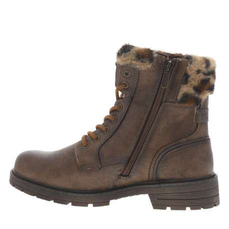 Bottines marron à talon décroché bas avec un zip et des lacets ronds