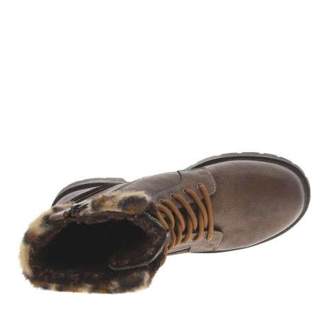 Bottines marron à talon décroché bas avec un zip et des lacets ronds - Image 4