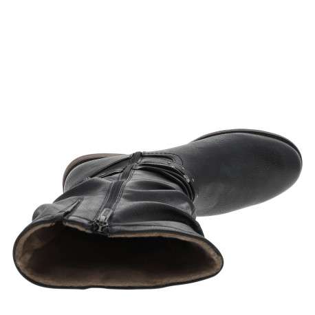 Bottes bleu marine à talon décroché bas avec un zip et une boucle décorative - Image 4