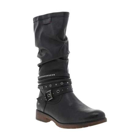 Bottes bleu marine à talon décroché bas avec un zip et une boucle décorative - Image 3
