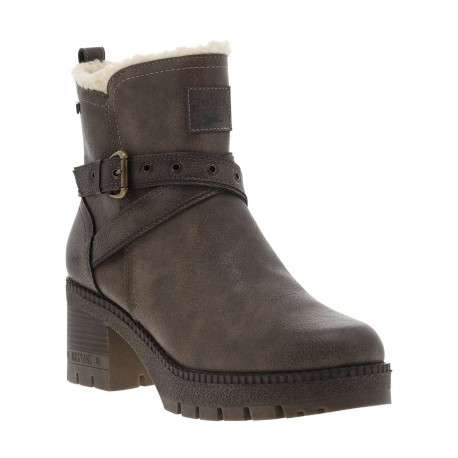 Boots grises à talon décroché moyen avec un zip et une boucle décorative - Image 3