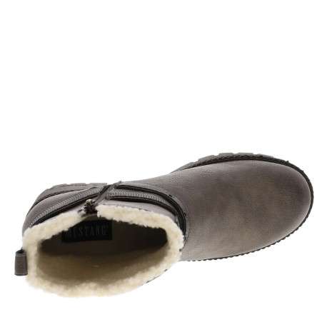 Boots grises à talon décroché moyen avec un zip et une boucle décorative - Image 4