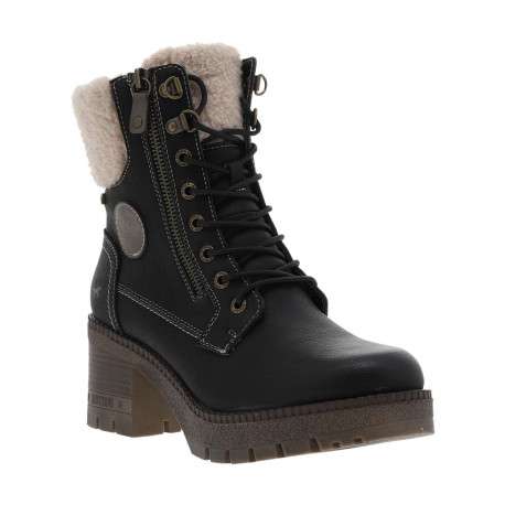 Bottines noires à talon décroché moyen avec un zip et des lacets ronds - Image 3