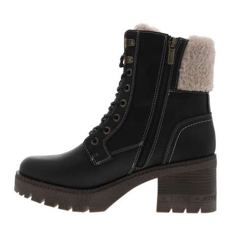 Bottines noires à talon décroché moyen avec un zip et des lacets ronds