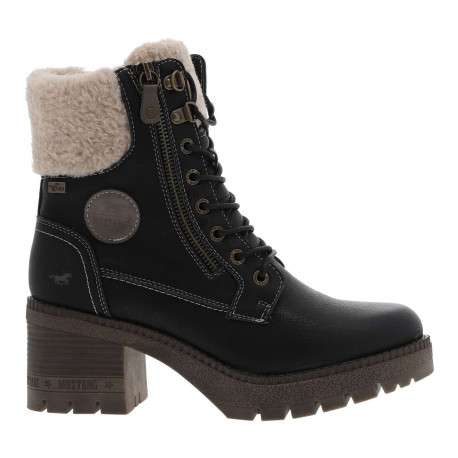 Bottines noires à talon décroché moyen avec un zip et des lacets ronds - Image 2
