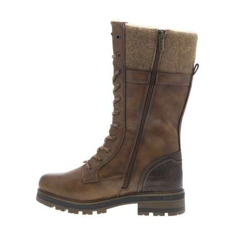 Bottes cognac à talon décroché bas avec un zip et des lacets ronds