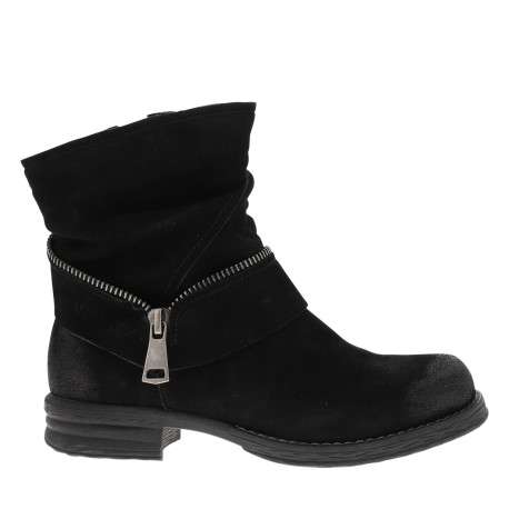 Bottes noires à talon décroché bas ornées d'une fermeture éclair décorative