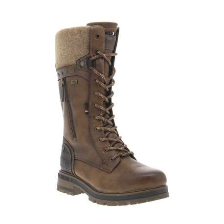 Bottes cognac à talon décroché bas avec un zip et des lacets ronds - Image 3